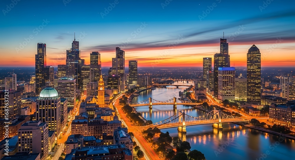 Obraz premium Frankfurt Skyline Sunrise.