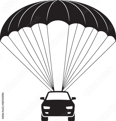 Car descending with parachute concept transportation and delivery abstract idea vector