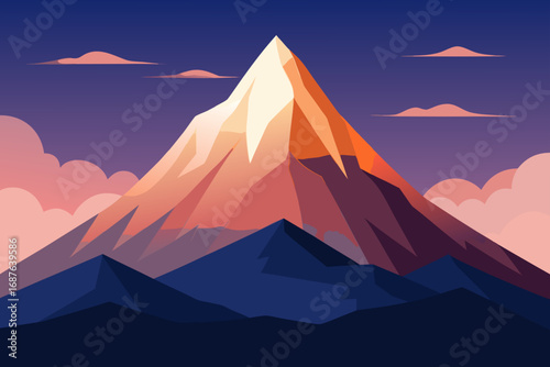 Majestic mountain peak bathed in sunset colors