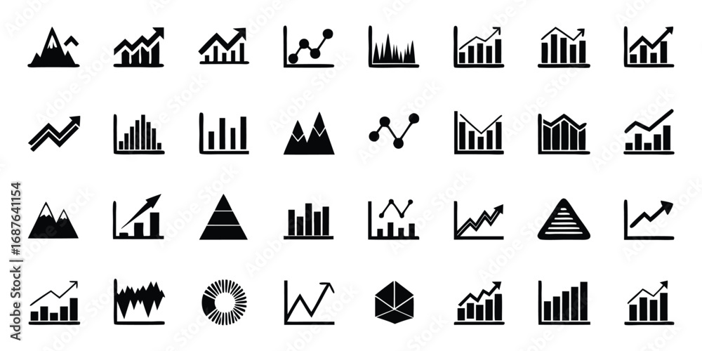 Fototapeta premium Assortment of 32 Hand Drawn Financial and Business Graph Icons chart
