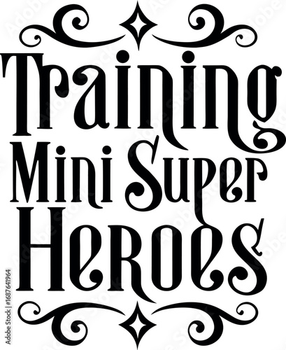 Training mini super heroes typography design celebrating young learners achievements transparent background