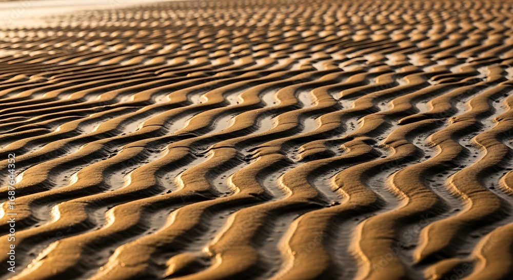 Obraz premium Rippled Beach Sand at Sunset.