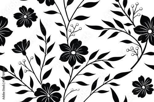 Black and White Seamless Floral Pattern – Vintage Botanical Design