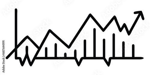 Hand Drawn Icon of a Financial Graph with Upward Trend and Bar Chart Keywords: financial graph, hand drawn, icon, chart, data