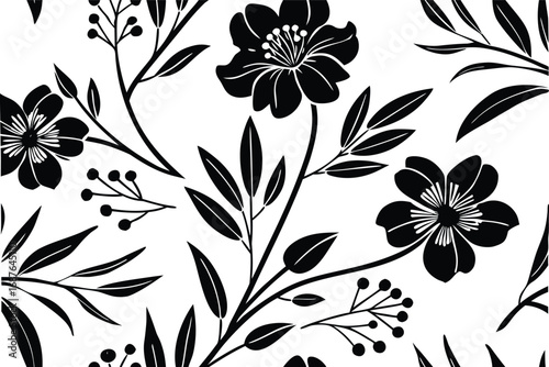 Black and White Seamless Floral Pattern – Vintage Botanical Design