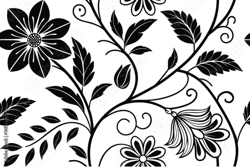 Black and White Seamless Floral Pattern – Vintage Botanical Design