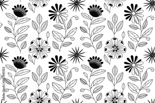 Black and White Seamless Floral Pattern – Vintage Botanical Design