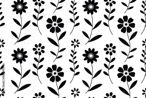 Black and White Seamless Floral Pattern – Vintage Botanical Design