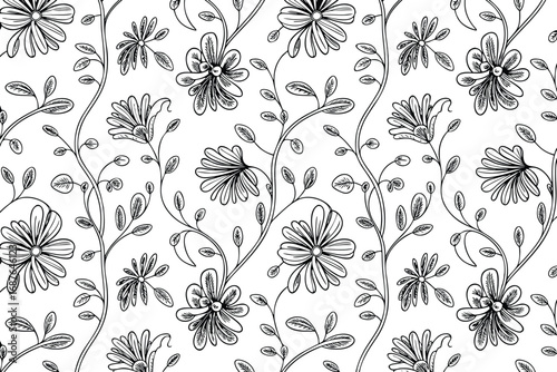 Black and White Seamless Floral Pattern – Vintage Botanical Design