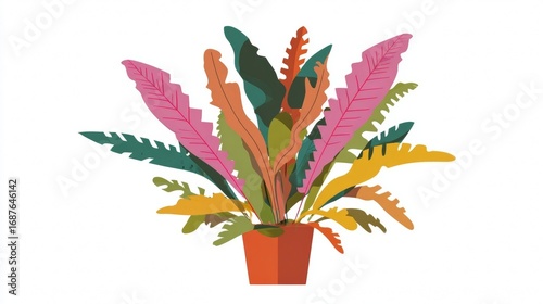 Colorful Ferns in a Pot Illustration.