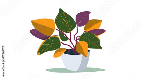 Colorful Potted Plant with Vibrant Leaves.