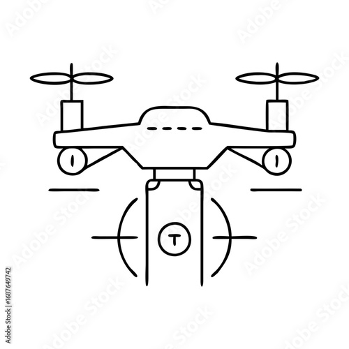 Vector art of drone carrying package unmanned aerial vehicle with propellers for delivery and transportation services