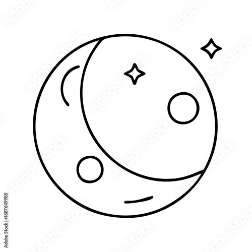 Illustration of a celestial body with craters and stars moon and stars in the night sky in minimalist style