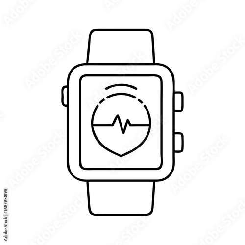 Vector art of smartwatch with heart rate monitor, a modern wearable device for tracking fitness and health metrics in a sleek design