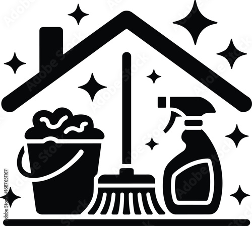 Sparkling Clean Home House Cleaning Supplies Icon