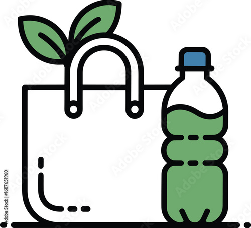 Eco-Friendly Shopping Bag and Green Drink Bottle Icon
