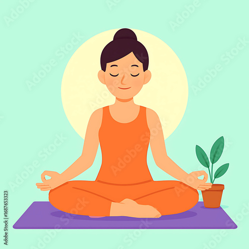 Woman Meditating in Peaceful Yoga Pose, Finding Inner Calm and Serenity