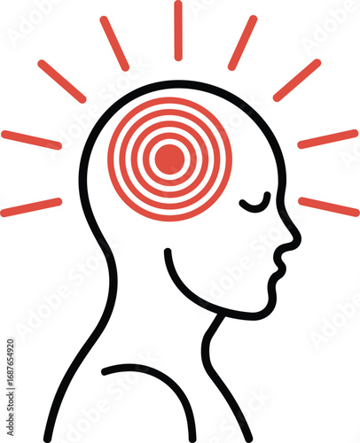 Severe Headache Pain Minimalist Line Art Illustration