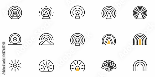Collection of various antenna and rainbow icons arranged in a grid pattern on a white background