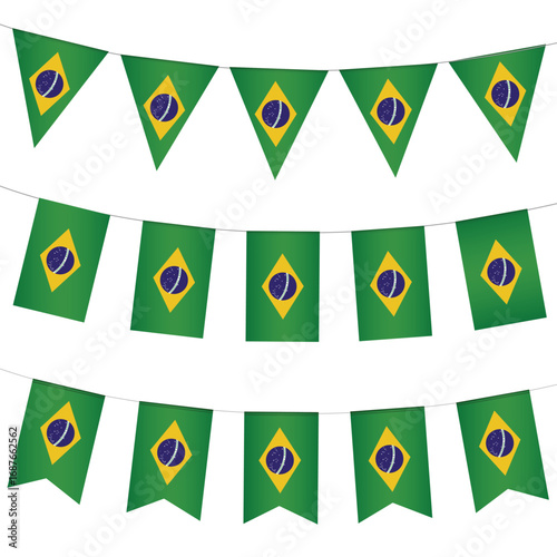 Brazil garland flag on white background, Hang bunting for Brazil celebration template banner.
