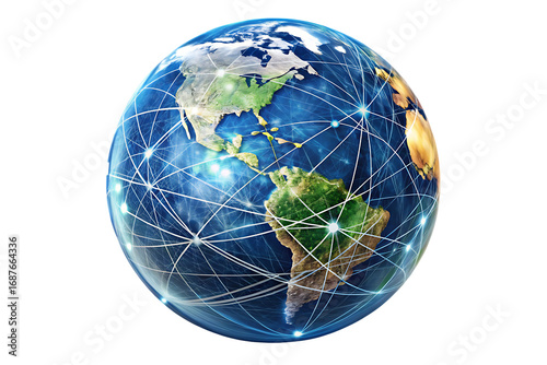 global network connection earth globe with digital isolated on white background png, ai generated
