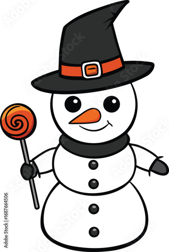 Charming snowman wearing a magical top hat festive winter character illustration