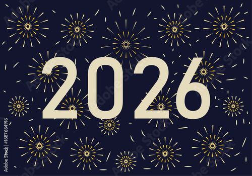 Año 2026 con fondo de fuegos artificiales 