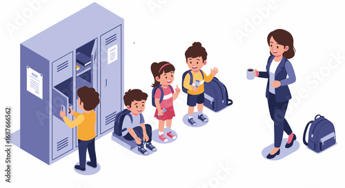 Parents and children exploring academic options at a school admissions fair, making an important choice for their future