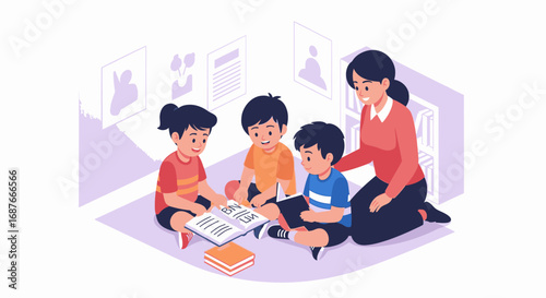 Parents and children exploring academic options at a school admissions fair, making an important choice for their future