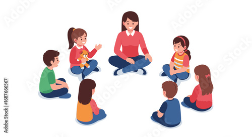 Teacher Leading a Circle Time with Children in Preschool or Kindergarten