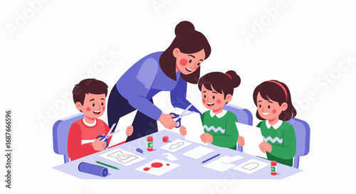 Parents and children exploring academic options at a school admissions fair, making an important choice for their future