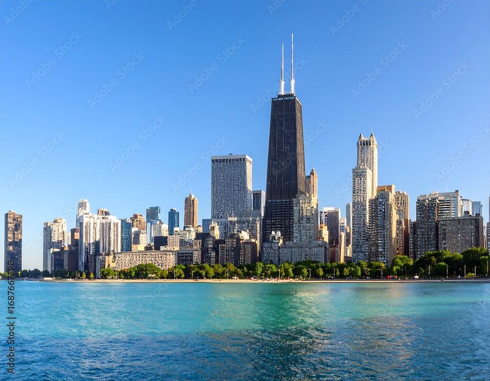 Fototapeta premium Panoramic view of Chicago skyline over water