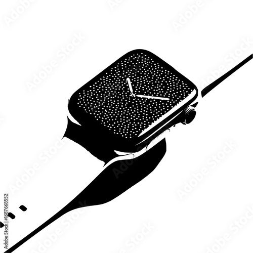 Black and white smartwatch illustration for time tracking and modern wearable technology design concept