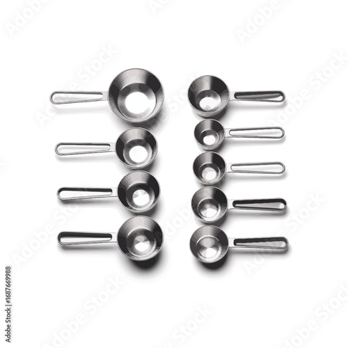 Set of stainless steel measuring spoons on white background