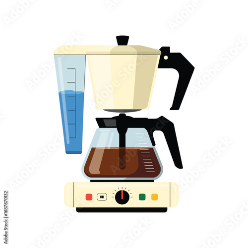 Retro style coffee maker with glass carafe and water reservoir