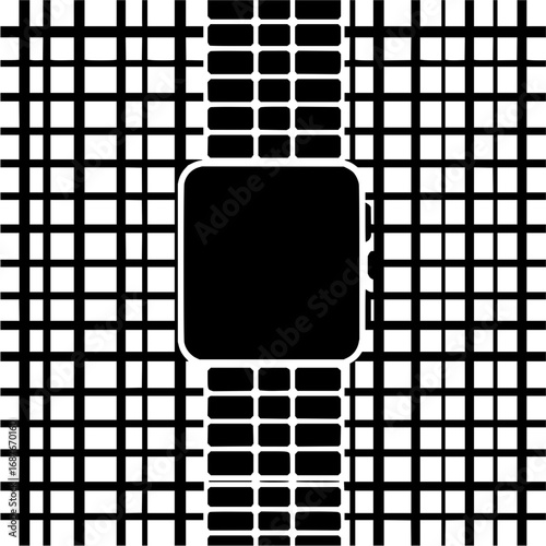 Smartwatch black and white illustration wrist watch digital watch technology wearable device grid pattern design