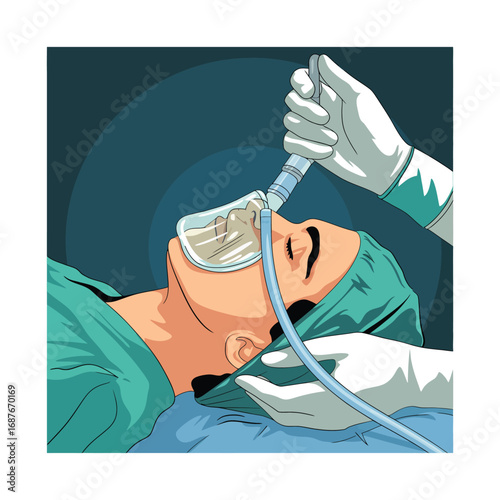 Patient receiving anesthesia mask during surgical procedure