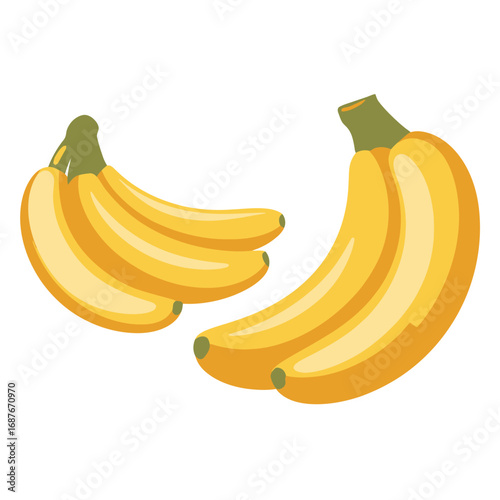 Two bunches of ripe yellow bananas on a white background