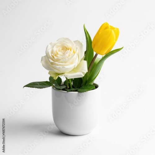 Wallpaper Mural White rose and yellow tulip arrangement Torontodigital.ca