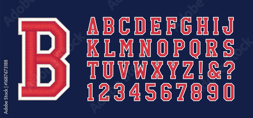 Classic college font. Vintage sport font in american style for football, baseball or basketball logos and t-shirt. Athletic department typeface, varsity style font. Vector

