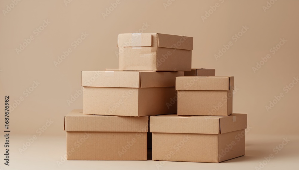 Obraz premium Stacked Cardboard Containers Rectangular Forms Arranged in a Vertical Orientation.