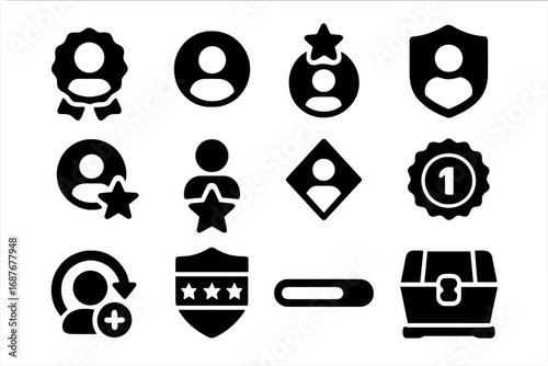 Forum Badge Icons. Solid style icons of forum trust levels: new user badge, regular user badge, top contributor badge, trusted
