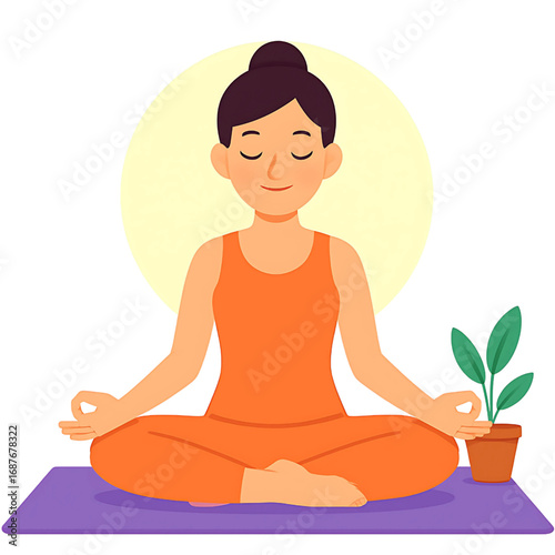 Peaceful woman meditating in the lotus yoga pose on a mat, finding inner peace, balance, and spiritual harmony through mindful practice