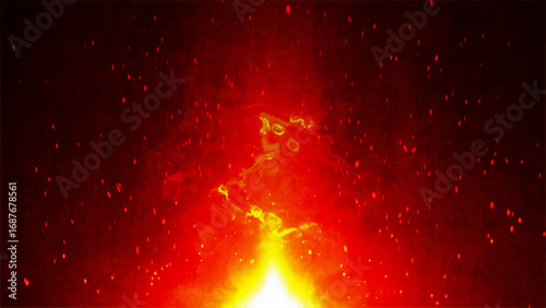 Intense fiery flames with sparks against a dark grunge background, showcasing vibrant red and orange hues. Vector illustration.