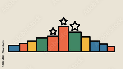 Colorful bar graph with stars on top of the three highest bars indicating success and achievement