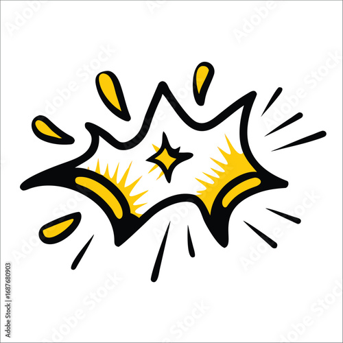 Yellow and black cartoon explosion graphic.
