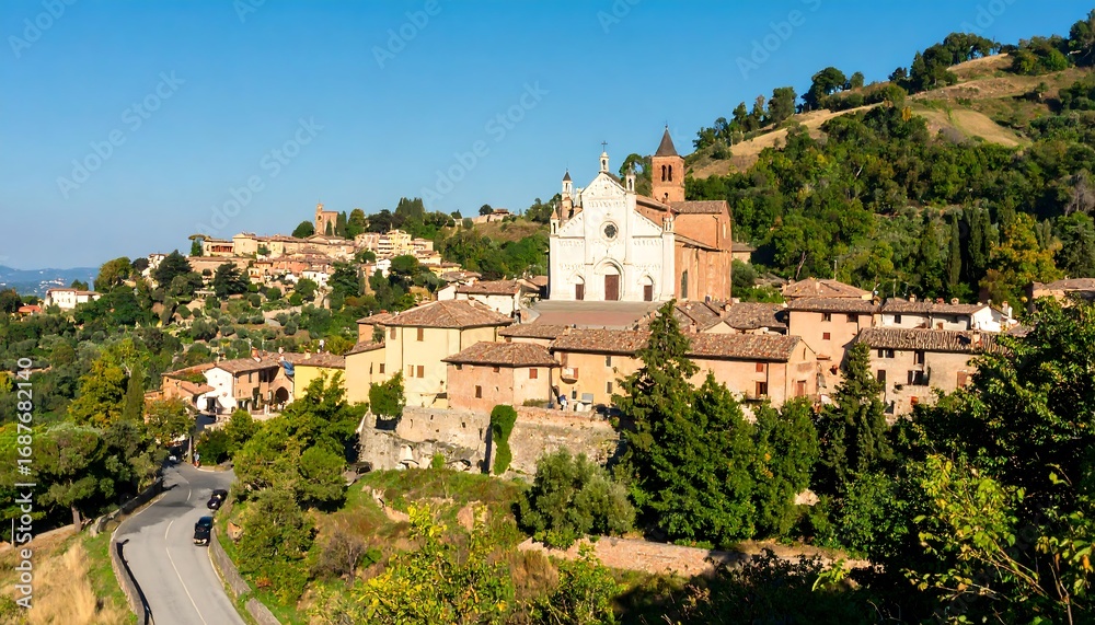Obraz premium Italian village nestled in hills
