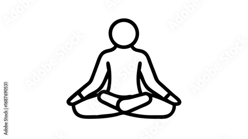A minimalist line icon depicting a person sitting in a cross-legged lotus pose for meditation and mindfulness.