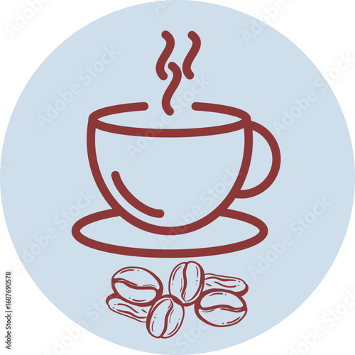 Coffee shop flat vector logo with cup and beans
