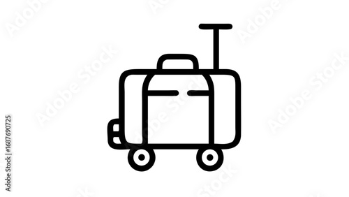 Line art illustration of a wheeled suitcase.